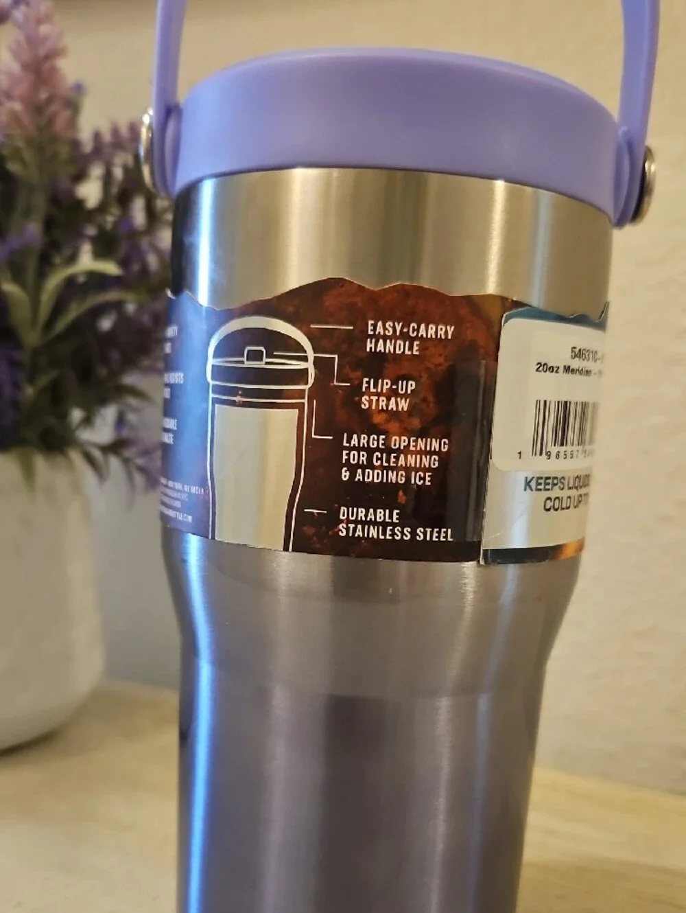 Meridian Lavender Stainless Steel Tumbler with Handle